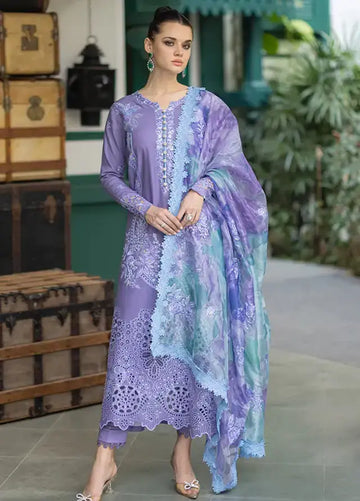 3 Piece Unstitched Heavy Embroidered Chickan Kari Pure Lawn Suit with Four Sided Embroidered Cotton Net Dupatta